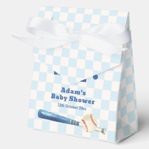 Blue Plaid Little Slugger Baseball Baby Shower Favor Boxes