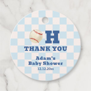 Blue Plaid Little Slugger Baseball Baby Shower Favor Tags
