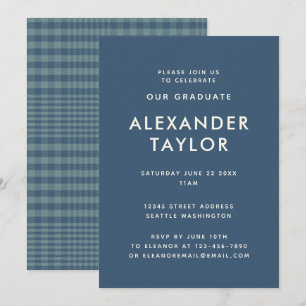 Blue Plaid Modern Boy Guy 2026 Graduation Party Invitation