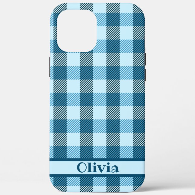 Blue Plaid Modern Simple Name Case-Mate iPhone Case (Back)