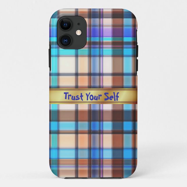  Blue plaid monogram iPhone Case (Back)