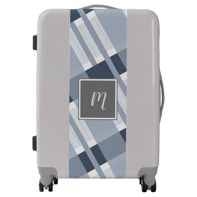 Blue Plaid Name Initial Men's Travel Luggage (Front)
