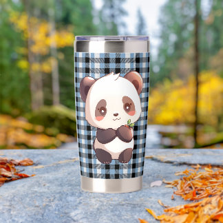 Blue Plaid Panda Insulated Tumbler