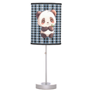Blue Plaid Panda Table Lamp