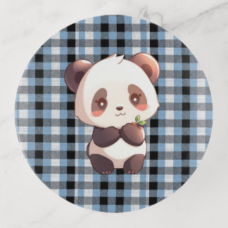 Blue Plaid Panda Trinket Tray