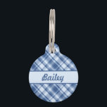 Blue Plaid Pattern & Custom Pet Name And Number Pet ID Tag<br><div class="desc">Lovely blue plaid / tartan pattern. The front has a personalizable text area for the name of the pet and on the back there is another personalizable text area for a phone number.</div>