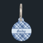 Blue Plaid Pattern & Custom Pet Name And Number Pet ID Tag<br><div class="desc">Lovely blue plaid / tartan pattern. The front has a personalizable text area for the name of the pet and on the back there is another personalizable text area for a phone number.</div>