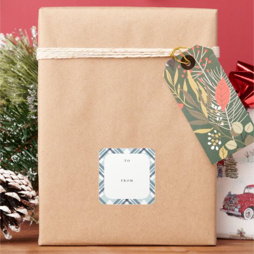 Blue Plaid Pattern Holiday Gift Tag