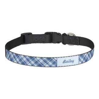 Blue Plaid Pattern With Custom Pet Name Collar