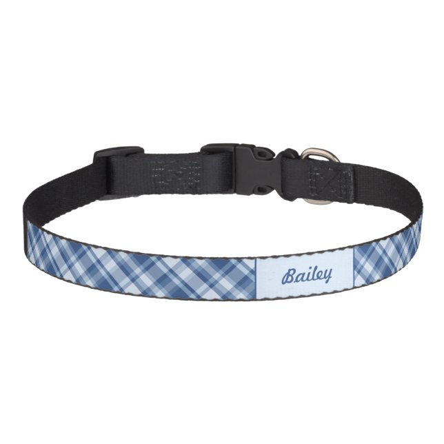 Blue Plaid Pattern With Custom Pet Name Collar (Front)