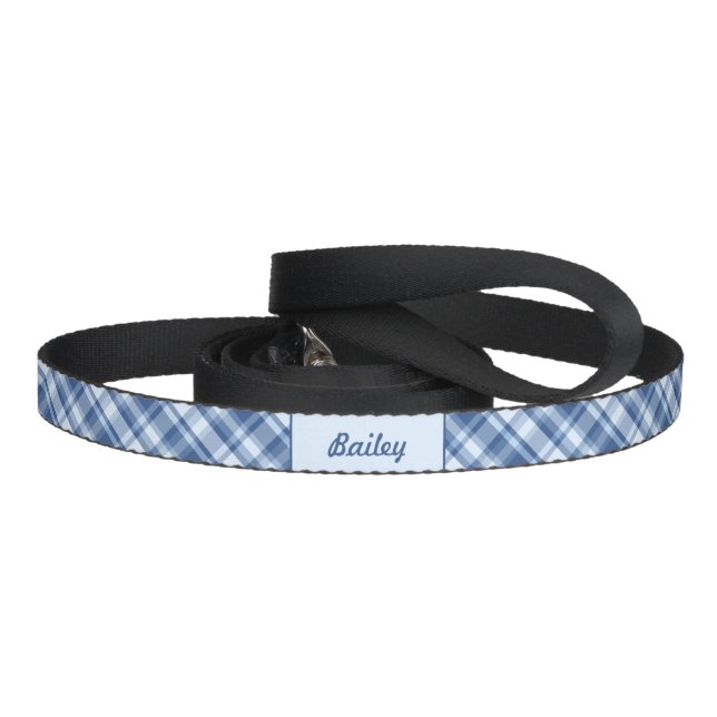 Blue Plaid Pattern With Custom Pet Name Leash (Handle)