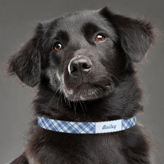 Blue Plaid Pattern With Custom Pet Name Pet Collar