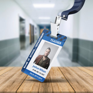Blue Plaid Photo ID School Teacher Badge