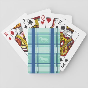 Blue Plaid Pony Pattern Playing Cards by PaintingPony at Zazzle