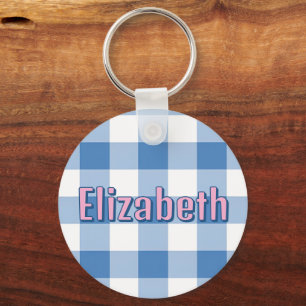 Blue Plaid Preppy Girl Personalized School Bag Keychain