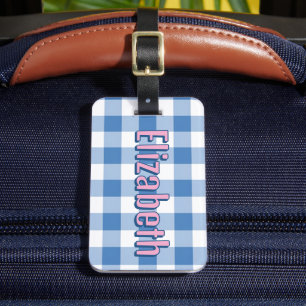 Blue Plaid Preppy Girl Personalized School Bag Luggage Tag