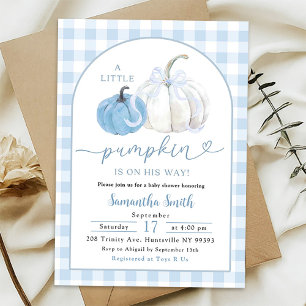 Blue Plaid Preppy Pumpkin Boy Baby Shower Invitation