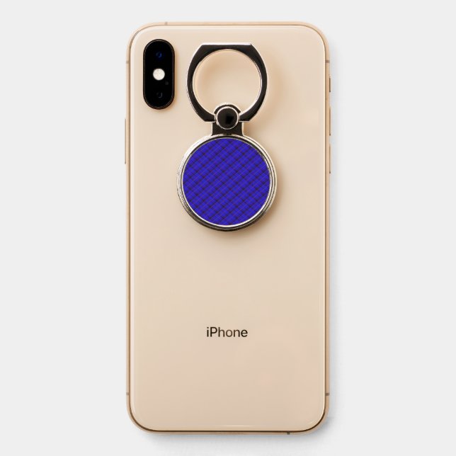 Blue Plaid Print Phone Ring Stand (On Phone)