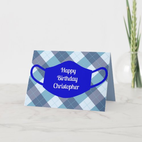 Blue Plaid Quarantine Birthday Card