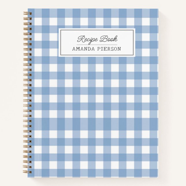 Blue Plaid Recipes Book Family Personalized   (Front)
