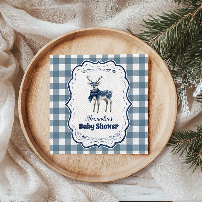 Blue Plaid Reindeer Baby Shower Napkins (Creator Uploaded)