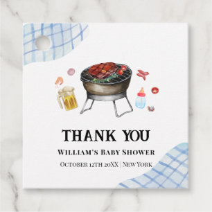 Blue Plaid Retro Country Baby Q Baby Shower Favor Tags