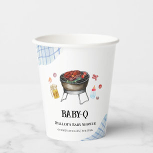 Blue Plaid Retro Country Baby Q Baby Shower Paper Cups