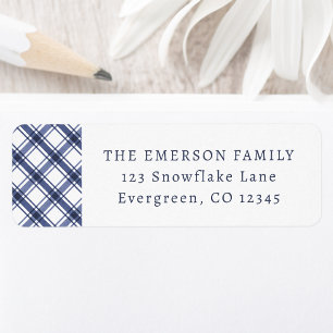 Blue Plaid Return Address Label