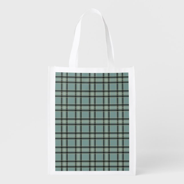 Blue Plaid Reusable Shopping Grocery Bag Tote (Front)