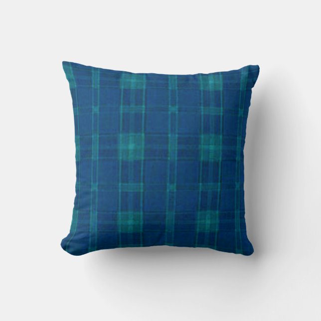 Blue Plaid Reversible Pillow (Front)
