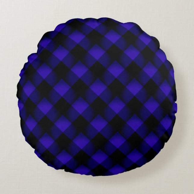 Blue Plaid Round Pillow (Front)