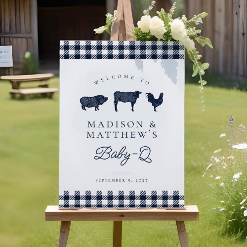 Blue Plaid Rustic Baby Shower BBQ Welcome Sign