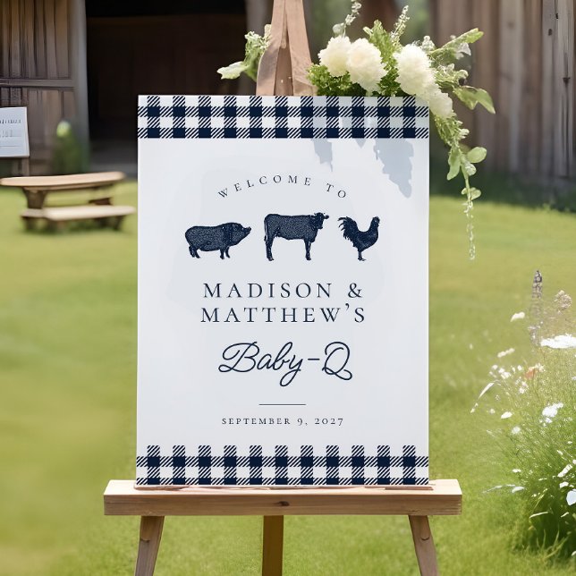 Blue Plaid Rustic Baby Shower BBQ Welcome Sign (Creator Uploaded)