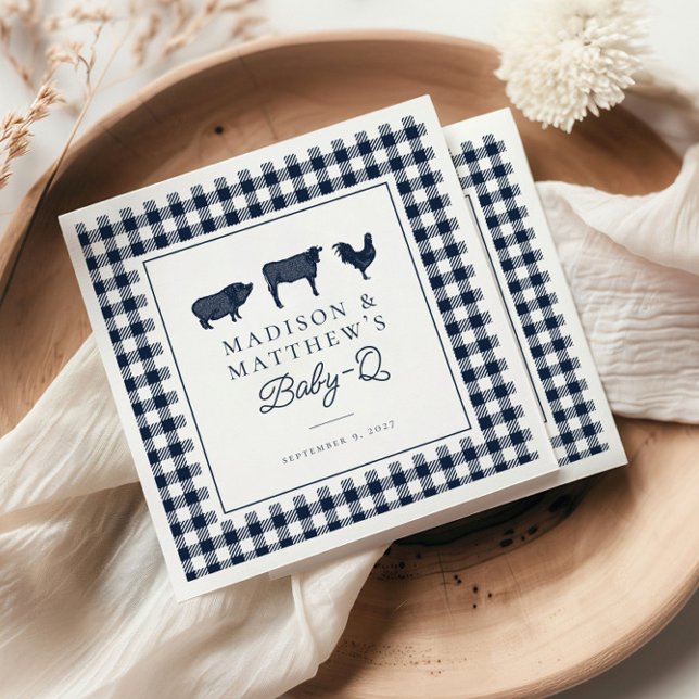 Blue Plaid Rustic Baby Shower Country BBQ Napkins (Creator Uploaded)