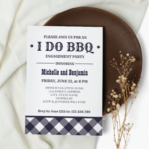 Blue Plaid  Rustic I DO BBQ Engagement Party Invitation