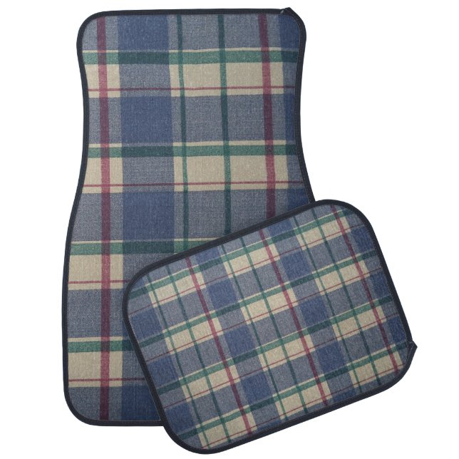 Blue Plaid Set of 4 Car Mats (Set)