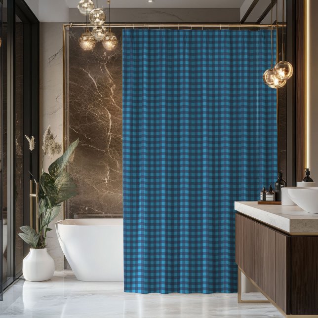 Blue Plaid Shower Curtain Cozy Gift for Guys (Blue Plaid Shower Curtain Cozy Gift for Guys)