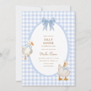 Blue Plaid Silly Goose Coquette Birthday Invitation