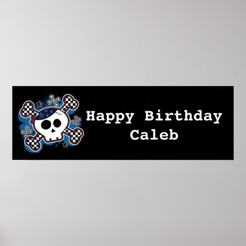 Blue Plaid Skull  Bones Birthday Party Banner Poster