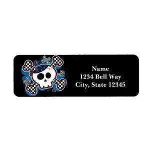 Blue Plaid Skull & Bones Cute Party Address Label