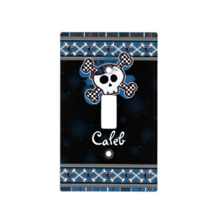 Blue Plaid Skull Crossbones Light Switch Cover