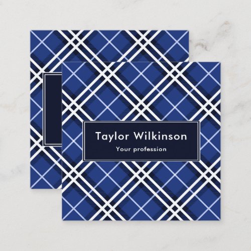 Blue Plaid Square Business Card