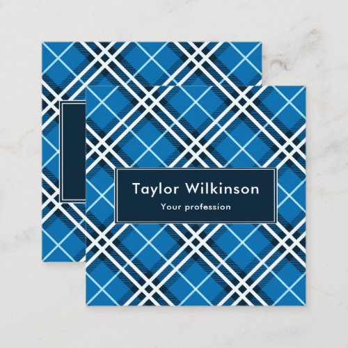 Blue Plaid Square Business Card