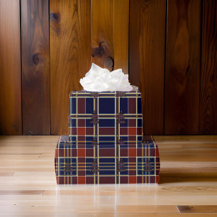 Blue Plaid Tartan Christmas Tree Wrapping Paper