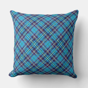 Blue Plaid Tartan Throw Pillow