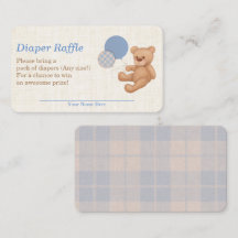 Blue Plaid Teddy Bear Baby Shower Diaper Raffle