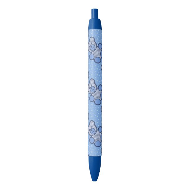 Blue Plaid Teddy Bears Pen (Front Vertical)