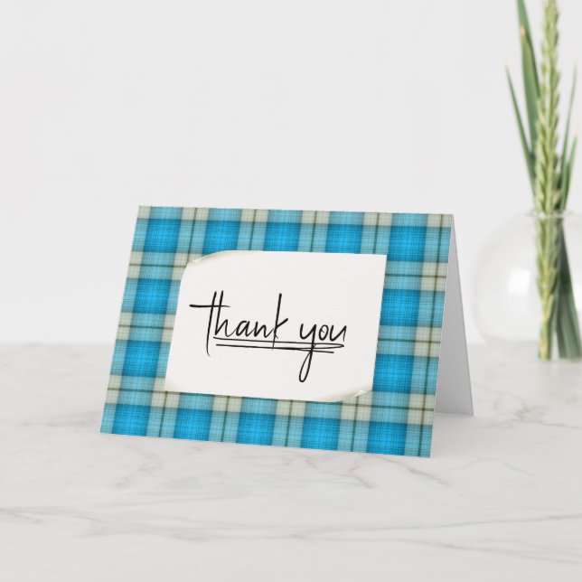 Blue Plaid Thank You Card (Front)