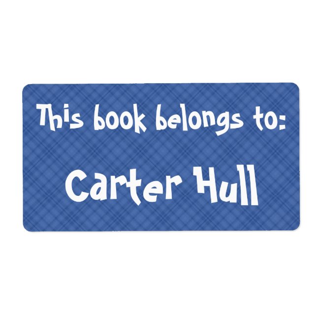 Blue Plaid "This Book Belongs To" Label (Front)