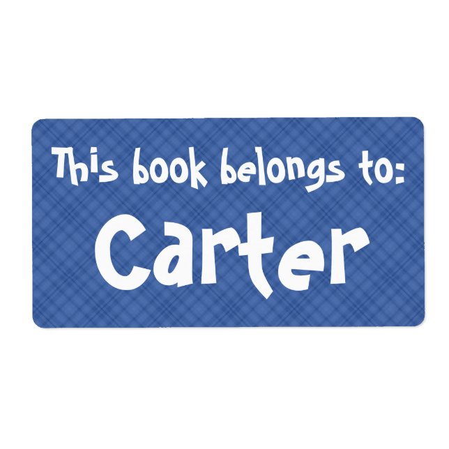 Blue Plaid "This Book Belongs To" Label (Front)
